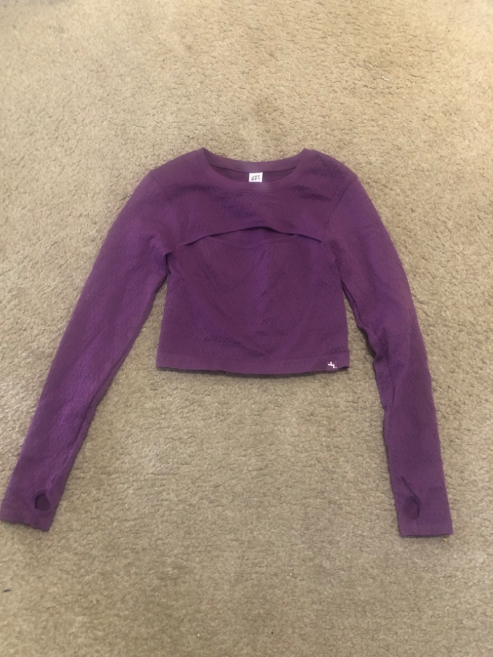Women's Textured Seamless Long Sleeve Active Cutout Top JoyLab Berry Purple M - Picture 4 of 5